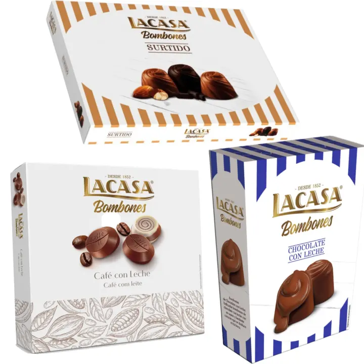 Pack Lacasa bombones chocolate con leche 72 G & bombones surtido 95 G & bombones café con leche 200 g - 1
