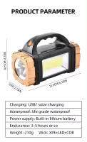 Linterna Solar LED Potente Portátil Con Luz De Trabajo COB Recargable USB 4 Modos De Iluminación Torcha Solar Para Exteriores - details 12