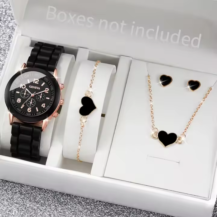 Set De Joyas Para Mujer Con Reloj De Cuarzo De Lujo Correa De Silicona Mariposa Sin Caja Reloj De Pulsera De Moda Y Casual - 1