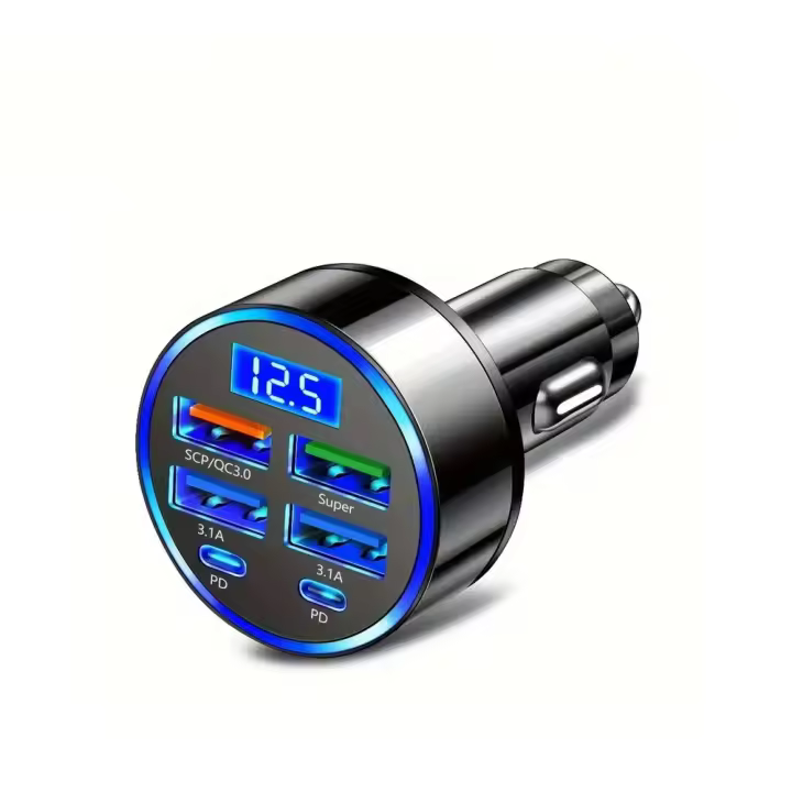 Cargador de coche XJDR multipuerto 2PD 4USB, Carga rápida PD QC3.0, adaptador de coche type C para teléfono en el coche - 1