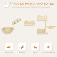 PawHut Estante de Escalada para Gatos de Pared Juego de Estantes para Gatos 4 Piezas con Hamaca Nido Rascador Plataformas para Saltar y Poste de Sisal - details 3