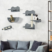 PawHut Estante de Escalada para Gatos de Pared Juego de Estantes para Gatos 4 Piezas con Hamaca Nido Rascador Plataformas para Saltar y Poste de Sisal - details 1