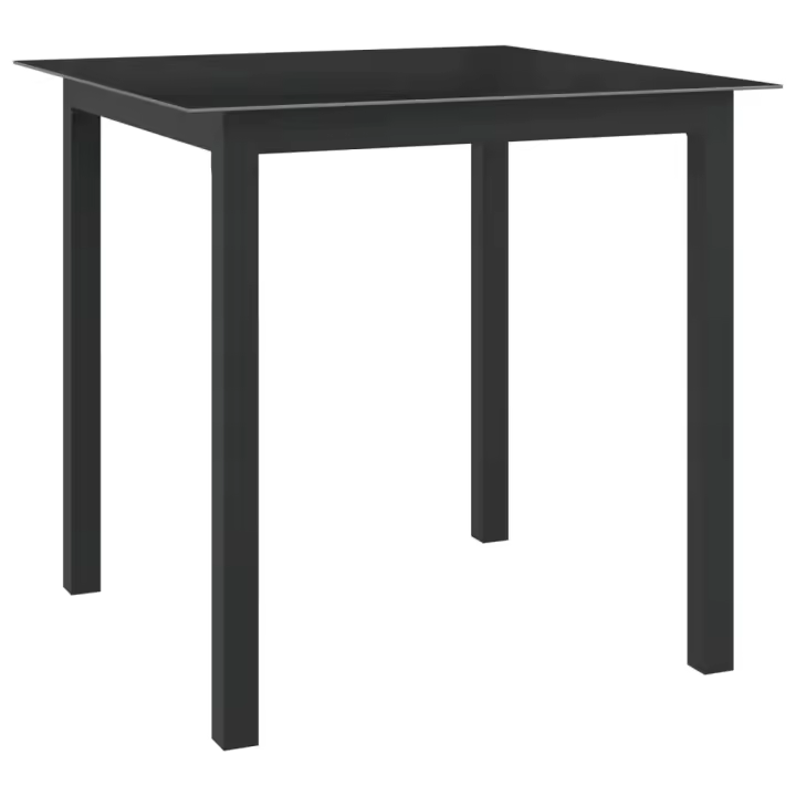 vidaXL Mesa de jardín de aluminio y vidrio 80x80x74 cm en color Negro/Gris claro | estructura resistente ideal para salón dormitorio o estudio - 1