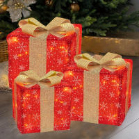 3PCS Caja De Regalo Navideña Con Luz Y Lazo LED Decoración Festiva Para Interior Y Exterior Material Plástico - details 15