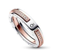PANDORA Signature Anillo en 2 tonos con logotipo y enpasa pavé, Viene con Caja original. - details 1