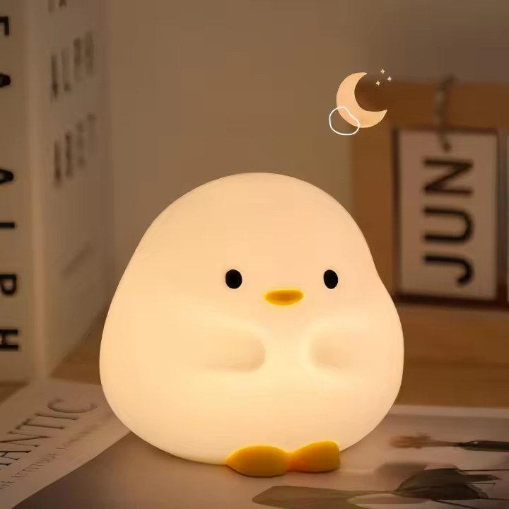 Luz de noche de patito, luz de noche de silicona suave regulable para guardería,luz de noche recargable con control táctil para - 1
