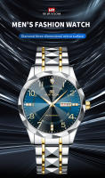 Reloj De Lujo Para Hombre Con Dial De Diamante Y Correa De Acero Inoxidable Reloj Deportivo Con Luz Nocturna Y 3Bar Estilo Negocios Color Azul Y Oro - details 0