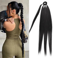 Extensiones De Cabello Sintético Para Cola De Caballo Enredadera De Boxeo En Color Ombre Marrón 26 Pulgadas Con Diadema DIY - details 0