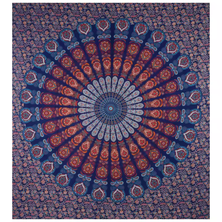 Ethnikulture 100% Algodón Tapiz con Estilo de Mandala Indio - 220 x 240 cm - Uso Versátil para Yoga, Playa y Decoración de Pared - Arte Mural - Ideal como Tapiz de Pared Grande - 1