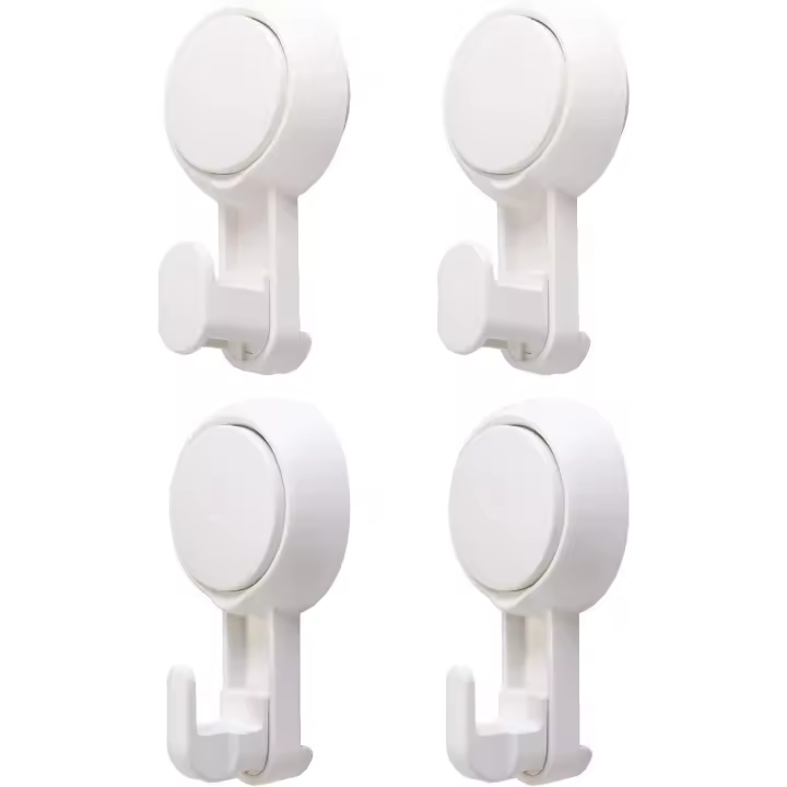 Juego de 4 ganchos con ventosa para pared, sin perforaciones y reutilizables, instalación en 1 segundo, rotación de 360°, carga de 5 kg, organizador impermeable para azulejos de pared de ducha de baño - 1