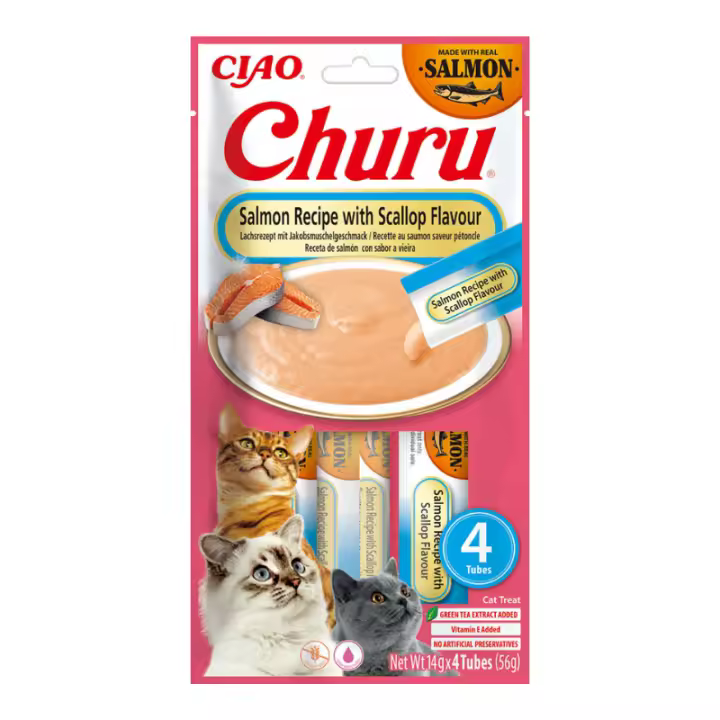CHURU Cat Recetas de Salmón - Snacks líquidos para gatos - ¡Delicioso y nutritivo alimento para tu gato! (20 x 4 x 14gr) - 1