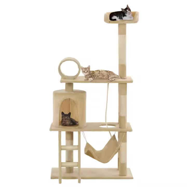 vidaXL Rascador de Gatos con Poste de Sisal 140 cm Árbol Arañar Juguete Color Beige,  Gris,  Beige con huellasde patas y mas - 1