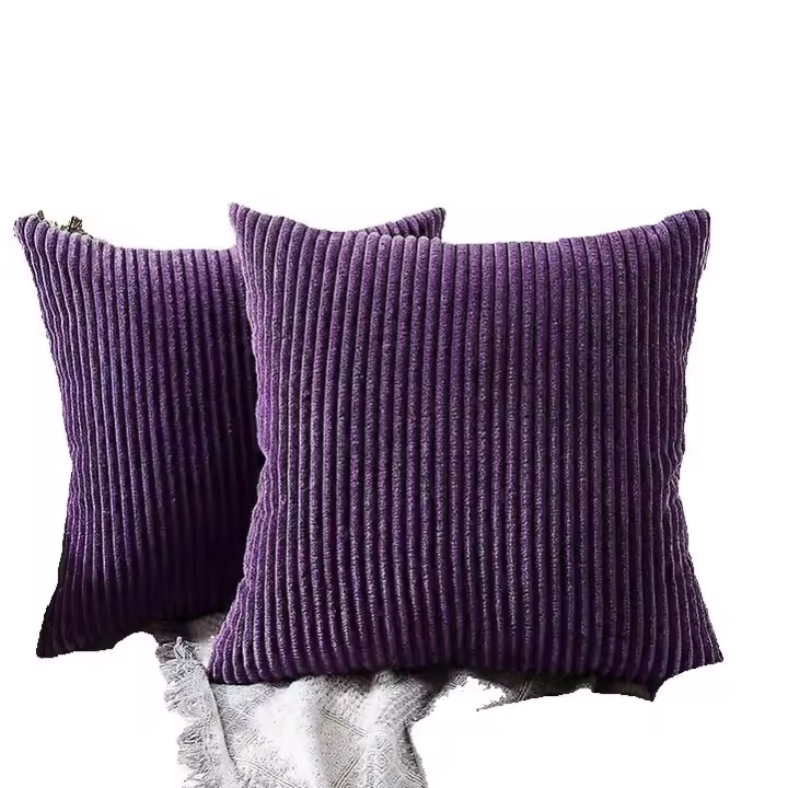 Dark Purple Striped Cushion and Pillow Cover Set of 2, Soft Corduroy Decorative Square Cushion Cover Cushion Covers Pillow Case, Home Decorations for - 1