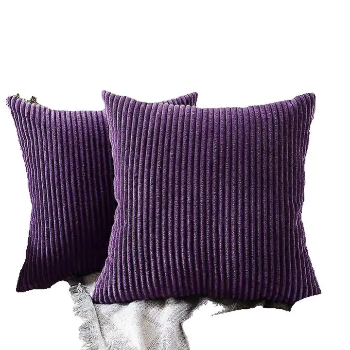 Dark Purple Striped Cushion and Pillow Cover Set of 2, Soft Corduroy Decorative Square Cushion Cover Cushion Covers Pillow Case, Home Decorations for - 1