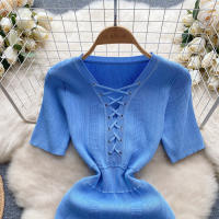 Vestido Bodycon Elegante De Encaje Frontal REALEFT Para Mujer Verano 2024 Nuevo Estilo Vintage Slim V-Neck Longuerza Mini - details 23