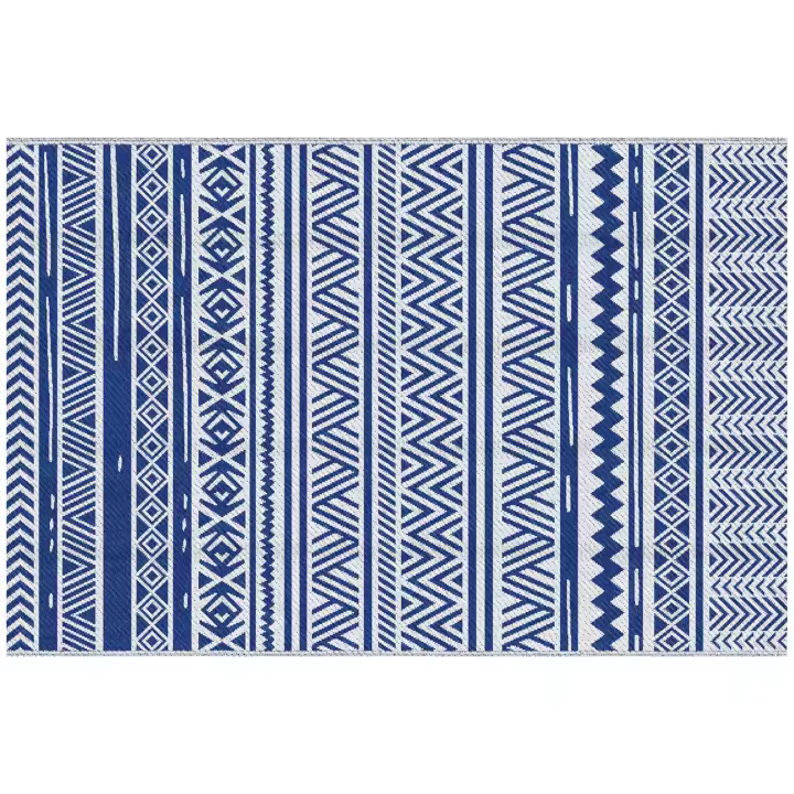 Outsunny Alfombra de Exterior 182x274 cm Alfombra Reversible Estilo Moderno para Terraza Balcón Patio Camping Playa Azul Oscuro y Blanco - 1