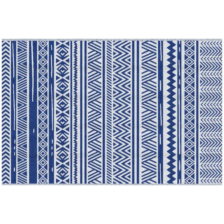 Outsunny Alfombra de Exterior 182x274 cm Alfombra Reversible Estilo Moderno para Terraza Balcón Patio Camping Playa Azul Oscuro y Blanco - 1