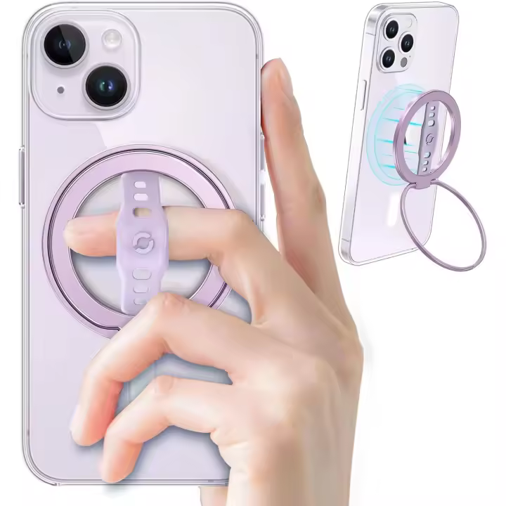 Soporte para teléfono móvil, correa de silicona para el dedo, anillo de soporte magnético desmontable, solo aplicable a iPhone 16, 15, 14, 13 Pro/Max/Plus (morado oscuro) - 1