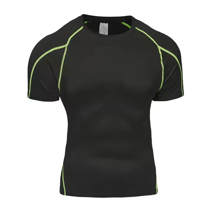 Camiseta De Compresión Para Hombre Verano Manga Corta Tiras Elásticas Moda Casual Camiseta De Poliéster Para Gimnasio Y Pista - 1