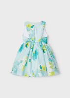 Mayoral. Vestido Estampado Floral Verde Agua, Azul y Amarillo. Cierre con Botón Trasero. Detalle en Cintura de Flores. - details 1