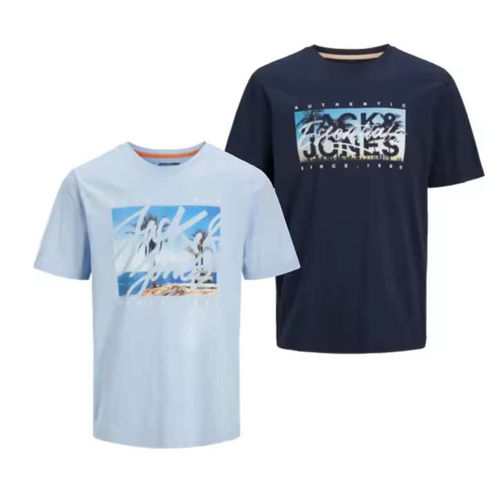 Jack & Jones New 25 Hombre Pack 2 camisetas de algódon Mod JJCOLTON PHOTOPRINT , algodón de 150 grs ideal Primavera Verano , Moda Casual Informal REF 268438 - 1