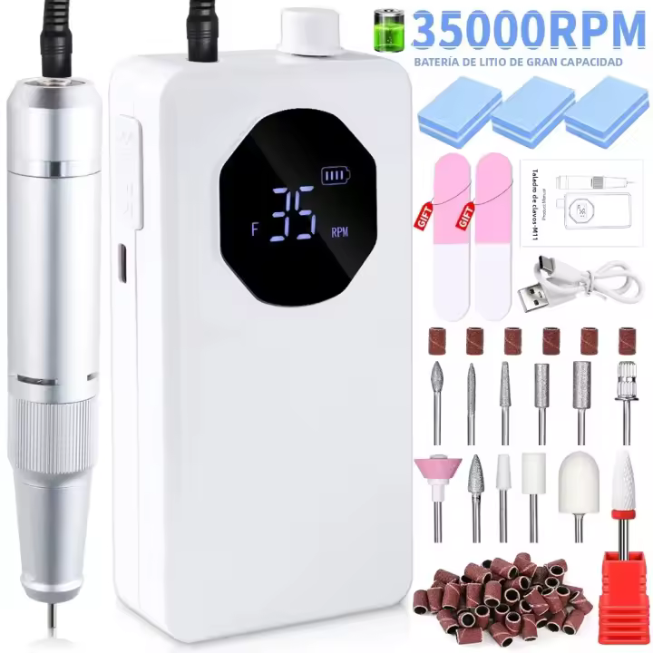 Kit De Taladro Para Uñas Recargable Portátil 35000 RPM Profesional Para Pintura De Uñas Con Fichas De Grano Set De Molinillo Para Herramientas De Salón De Uñas - 1