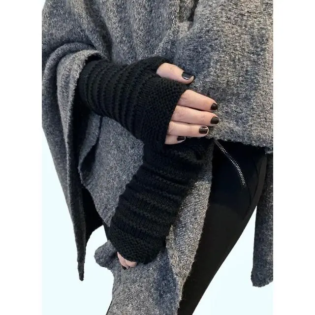 Guantes de lana sin dedos tejidos a mano Outlander, color negro - Inspiración de la serie - 1
