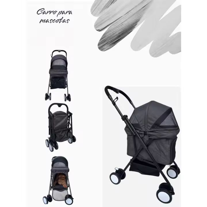 carro mascotas desmontable de lujo 4 ruedas portátil plegable 65x46x97 innovador sistema de plegado con deslizador integrado - 1