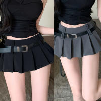 Falda A-Line De Cintura Alta Para Mujer Con Cinturón Estilo Universitario Corta Sobre La Mitad Sexy Y Club Elástica Leve Poliéster Para Todas Las Estaciones - details 2