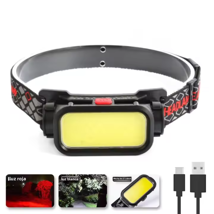 Linterna Frontal LED Portátil Potente Recargable USB Con Batería Integrada Impermeable Para Senderismo Y Camping - 1