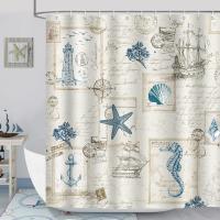 Cortina de Ducha Náutico Ancla Faro Velero Cortinas de Baño de Poliéster Impermeable Antimoho Lavable Cortina Ducha 180 x 200 cm con 12 Ganchos - details 2