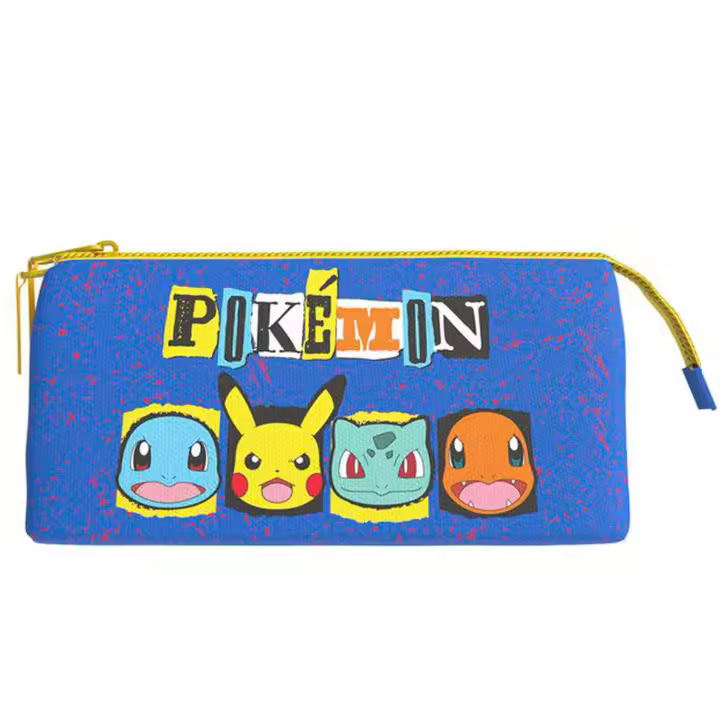 Estuche Pokemon Triple de 20cm, Portatodo Pikachu, Material Escolar con Cremallera y 3 compartimientos, Color Azul - 1
