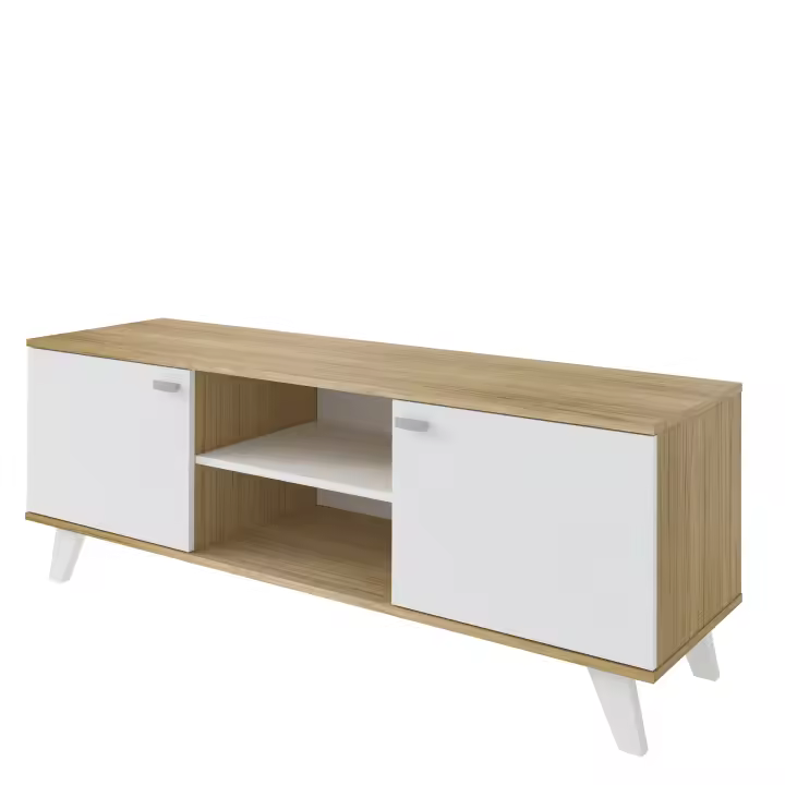 Momma Home MOMMA HOME - Mueble TV Salón Raíz Módulos, Mesa 2 Puertas, Roble y Blanco - 1