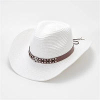 Sombrero De Paja Con Cinturón Para Mujer Protección Solar Casual Vintage Adecuado Para Viajes Pesca Y Exterior - details 3