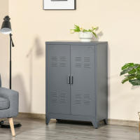 HOMCOM Armario Metálico de Almacenamiento con Doble Puerta de Bisagras y 2 Baldas Ajustables Multiusos para Oficina Salón Dormitorio 75x33x110 cm Gris - details 1