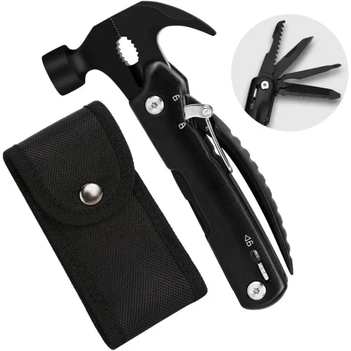 Herramienta de supervivencia con Martillo multimtifción 12 en 1 con Martillo, abridor de botellas, cortador de vino, deslillador, alicates, abridor de botellas, cerradura de seguridad, regalo de cumpleaños para hambres/Papá/marido - 1