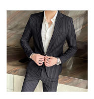 Traje De Moda Para Hombre Slim Fit Con Rayas Conjunto De Dos Piezas Casual Y Negocios Pantalones Y Chaqueta Para Primavera Y Otoño - details 7