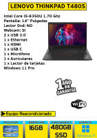 Ordenador Portátil Lenovo Thinkpad T480S core i5-8350U 16 gb Ram 480 gb ssd windows 11 - details 0