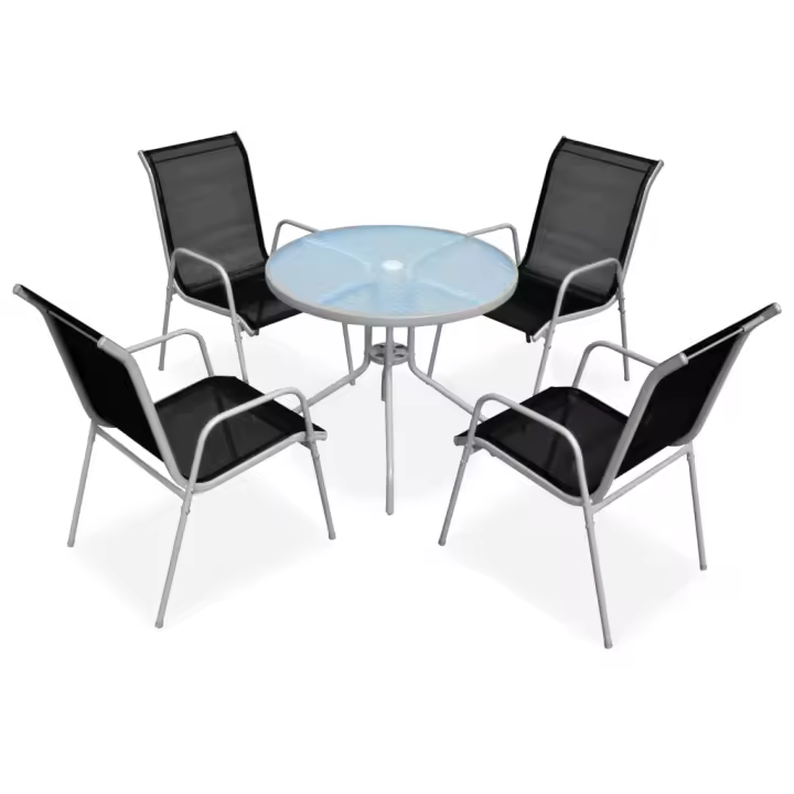 vidaXL Juego de comedor de jardín 5 piezas de acero negro - 1