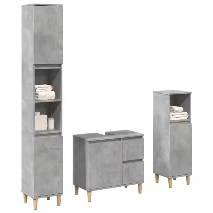 vidaXL Set muebles de baño 2 piezas madera contrachapada gris hormigón - 1