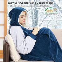 Manta de Sudadera con Capucha de Gran tamaño, Manta de Sudadera Sherpa, suéter Acogedor para Mujeres Hombres Adultos (Azul/Gris) - details 1