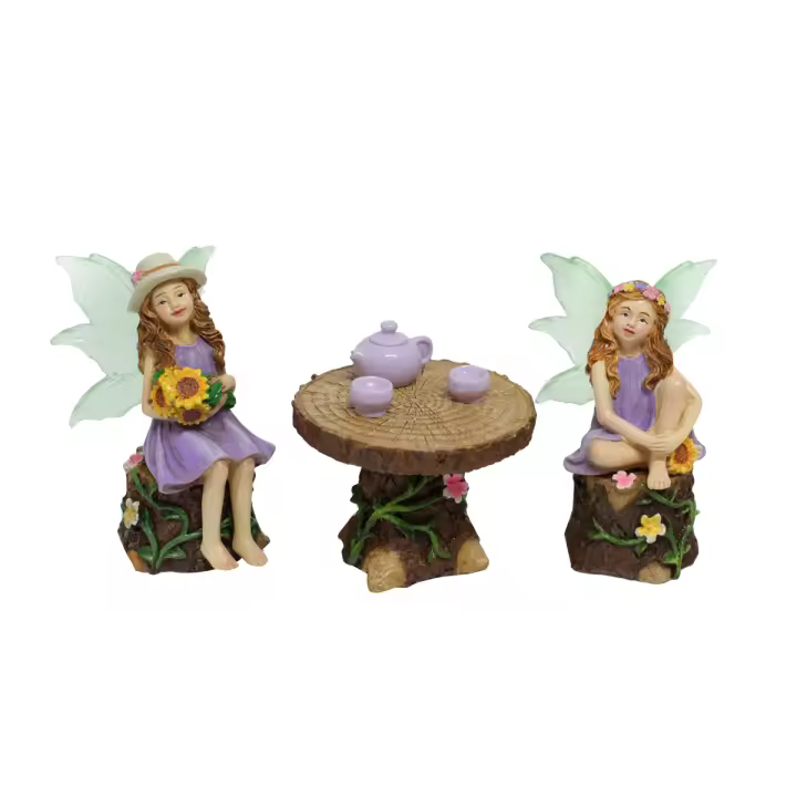Juego De Decoración De Jardín Tema De Té De Verano Paisaje Simulación De Fae De Flores Escultura De Resina Para Jardín Al Aire Libre - 1