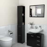 vidaXL Armario de baño madera contrachapada 25x26,5x170 cm en color Blanco/Roble Sonoma/Gris sonoma y más | almacenamiento funcional diseño moderno para baño dormitorio sala - details 8