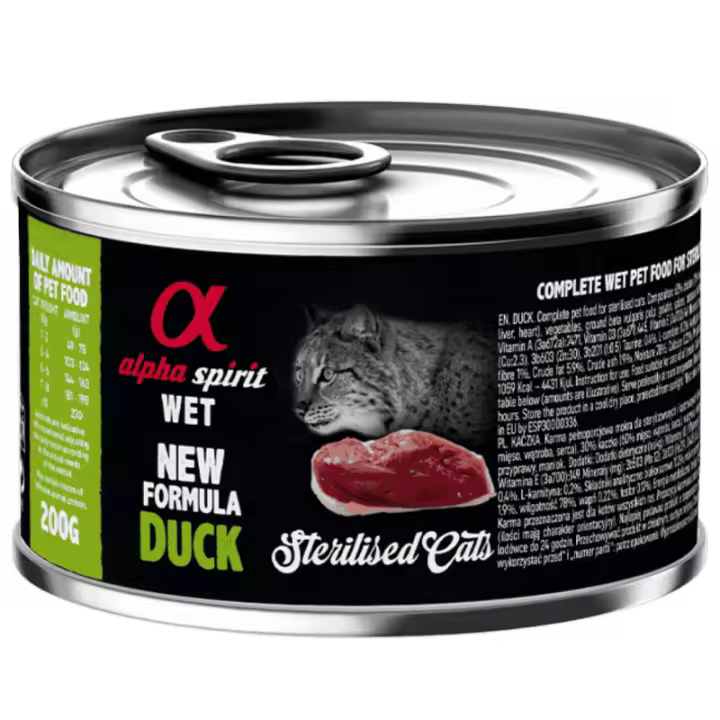 Alpha Spirit Alimento Húmedo para Gatos Esterilizados sabor Pato – Latas de 100 g y 200 g | 100% Natural y Sin Cereales - 1