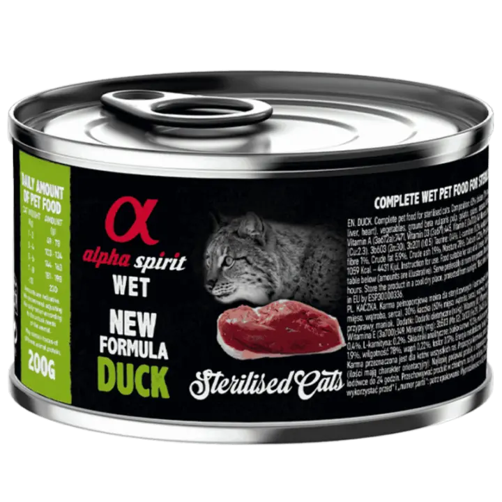 Alpha Spirit Alimento Húmedo para Gatos Esterilizados sabor Pato – Latas de 100 g y 200 g | 100% Natural y Sin Cereales - 1
