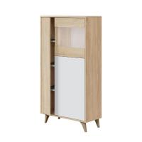 Meimon KIKUA PLUS Mueble vitrina 3 puertas con estantes interiores, sistema PUSH, bisagras metálicas, patas ABS, acabado Roble Canadian y Blanco Artik, 142x77x33 cm, melamina E1, incluye herrajes de fijación a pared - details 1
