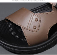 Sandalias De Verano Para Hombre PU Cuero Tacones Medios Antideslizantes Abierta Delante Zapatillas De Playa Cierre De Hebilla - details 5