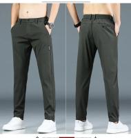 Pantalones Casuales Para Hombre Verano 2024 Estilo Coreano Elásticos Rectos Ajustados Cómodos Trajes Negocios Verde Militar - details 15