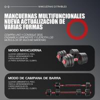 2 Mancuernas 2 en 1 de 15 a 40 kg Ajustables + barra Fija de Unión de 40 cm  - Set de Pesas + Barra con Agarre - details 1