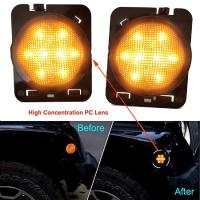 2 Pcs Luz Decorativa De Espejo Negro Con LED Amarillo Para Jeep JK JKU 2007 Accesorios De Señal De Giro Emblem Fender Luz De Marcador Lateral - details 11
